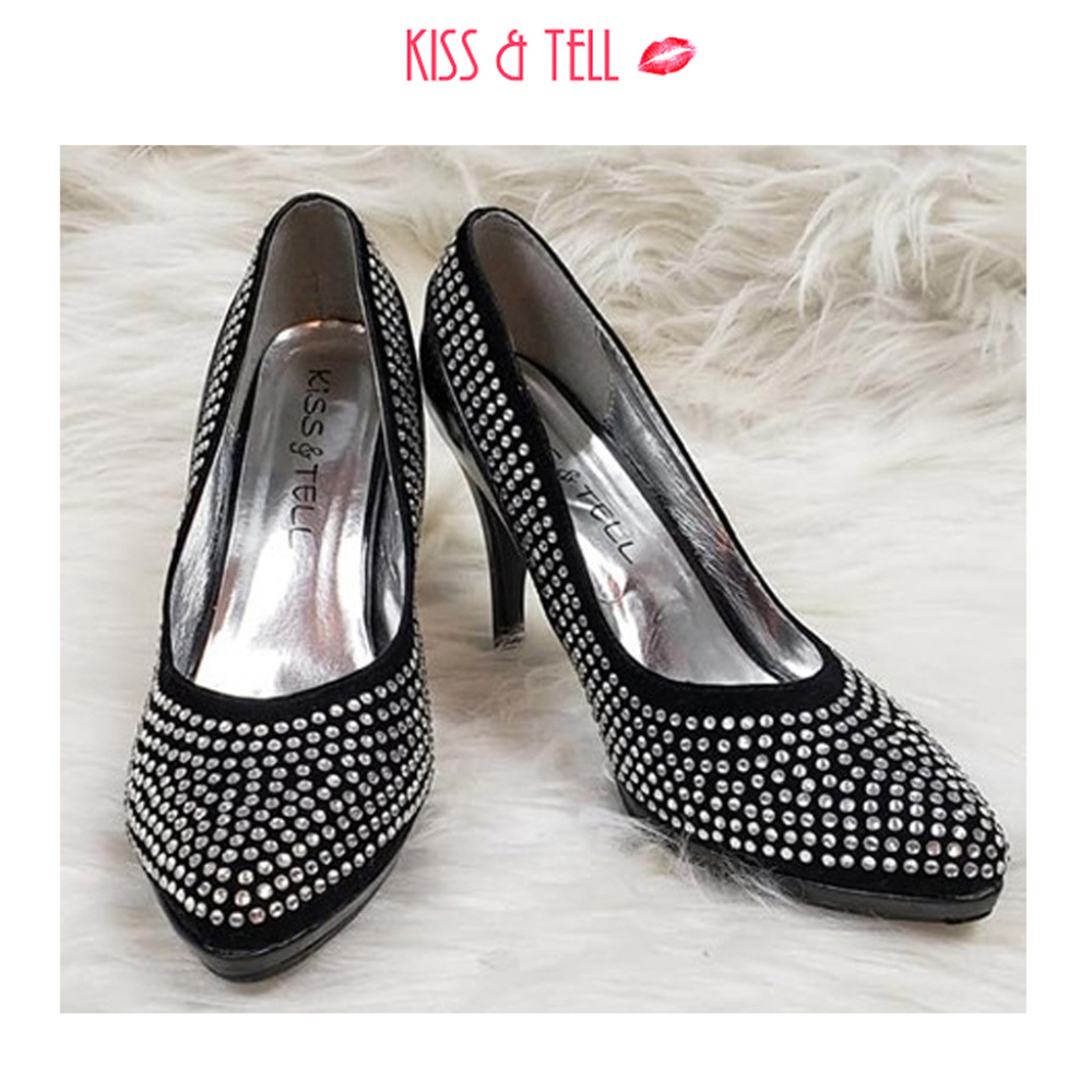 Kiss & Tell Black & Rhinestone Stilleto Heels 8.5